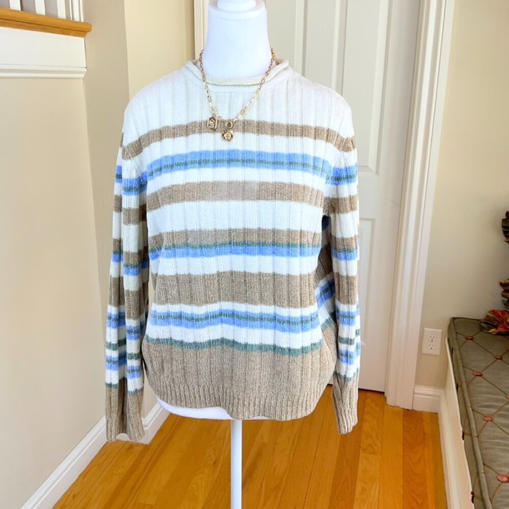 Classic Elements Sweater Chenille Striped Cream T… - image 1